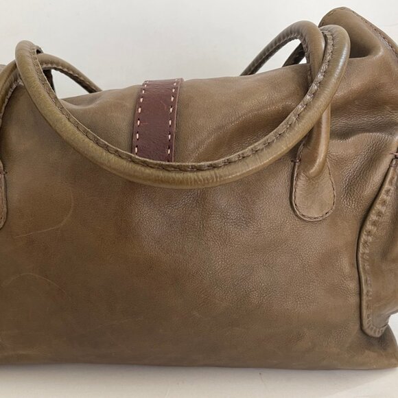 HENRY BEGUELIN LARGE Olive Green Satchel/Bag; Brown Trim; Excellent Condition! - Picture 3 of 10